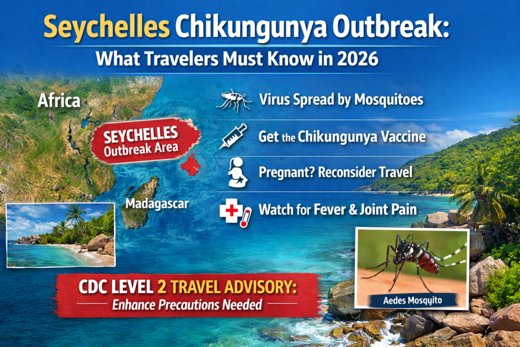 U.S. CDC warns travelers about chikungunya outbreak in Seychelles. Learn symptoms, vaccine advice, and safety precautions.