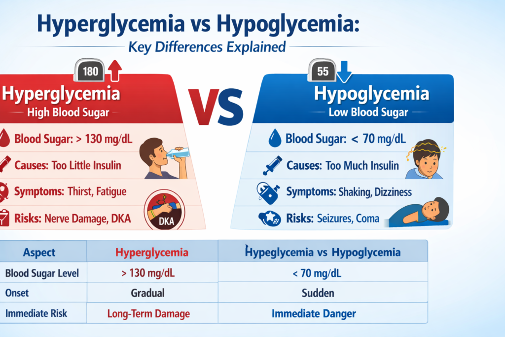 Hyperglycemia vs hypoglycemia explained